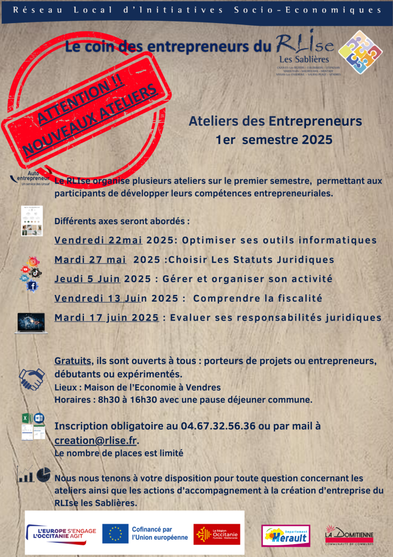 Formation « Créer, gérer et développer son entreprise » Du 13 au 31 mars 2023 Chers partenaires, Le RLIse les Sablières organise sa première session annuelle de formation de création d’entreprise 